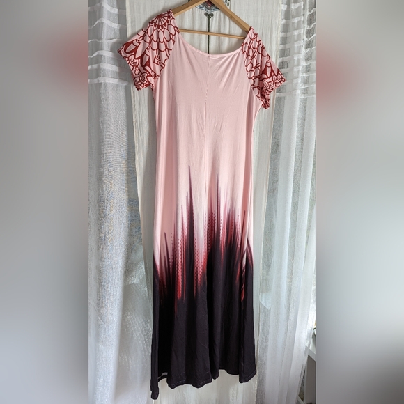 🌸 Boho Maxi Dress Festival Coverup Pink Red Tie Dye Ombre Beach L XL - Picture 7 of 16